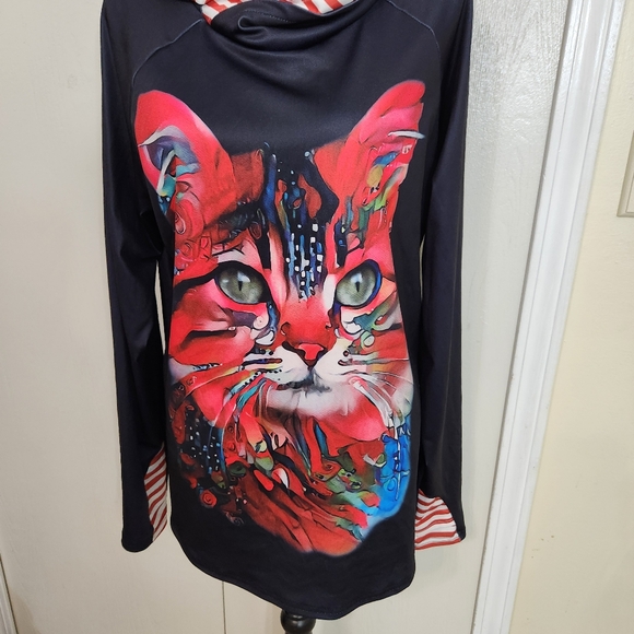 3d colorful hooded cat kitty sweatshirt sz large? Theatrical crazycat lady lover - Picture 4 of 11
